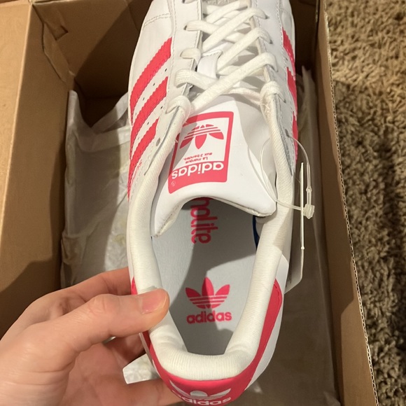 Adidas Youth Original Superstar J Leather White Pink Big Kids CG6608 - Picture 12 of 16